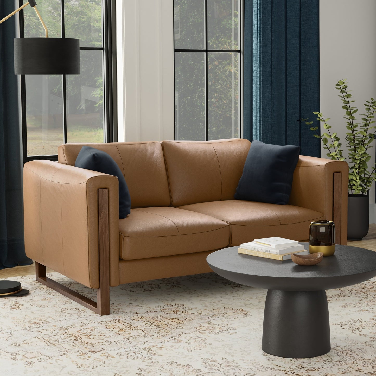 Divano moderno e contemporaneo WYNDENHALL Hillcrest da 62 pollici di larghezza in vera pelle