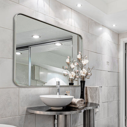 Specchio da parete, specchio da toeletta, specchio da bagno con angolo arrotondato (1 pezzo)