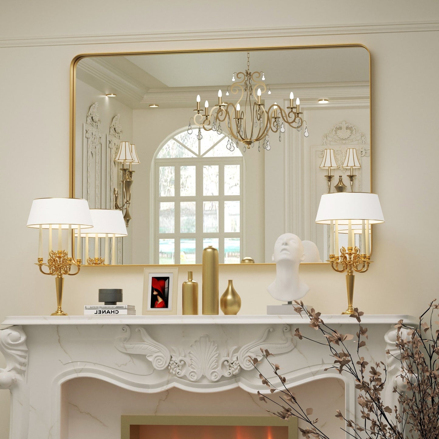 Specchio da parete, specchio da toeletta, specchio da bagno con angolo arrotondato (1 pezzo)