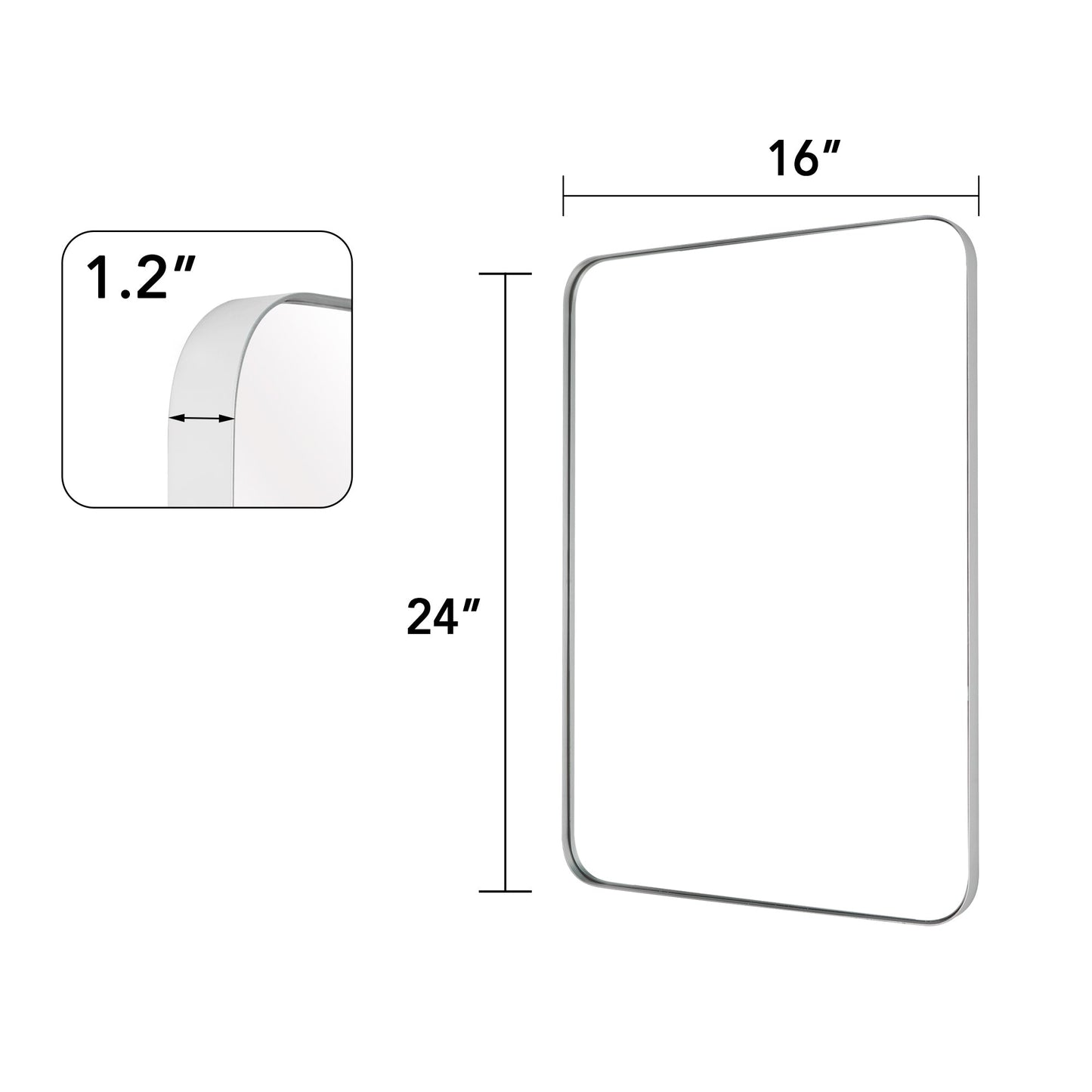 Specchio da parete, specchio da toeletta, specchio da bagno con angolo arrotondato (1 pezzo)