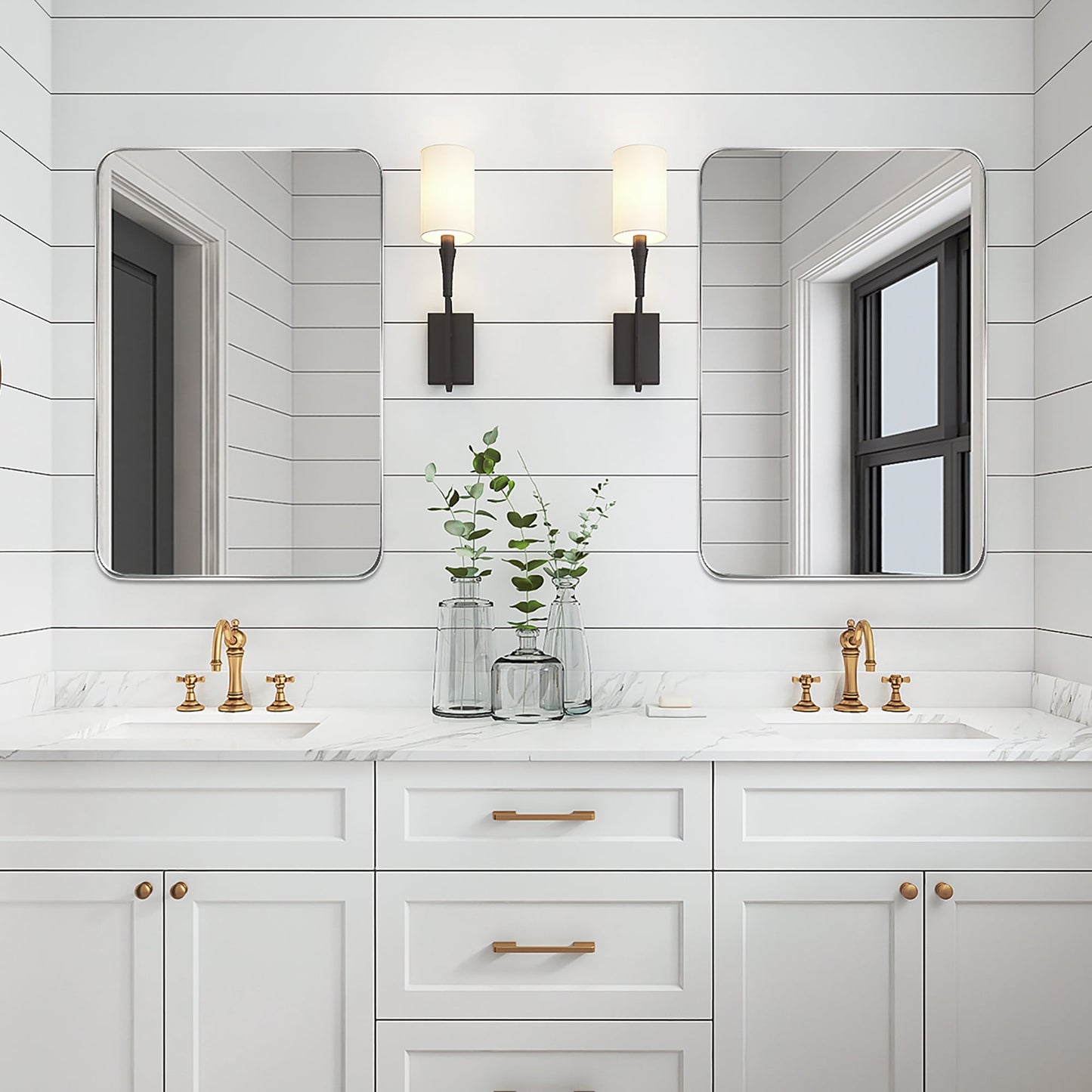 Specchio da parete, specchio da toeletta, specchio da bagno con angolo arrotondato (1 pezzo)