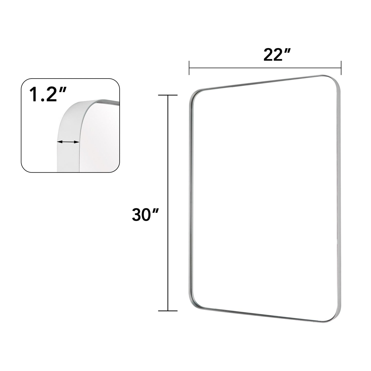 Specchio da parete, specchio da toeletta, specchio da bagno con angolo arrotondato (1 pezzo)