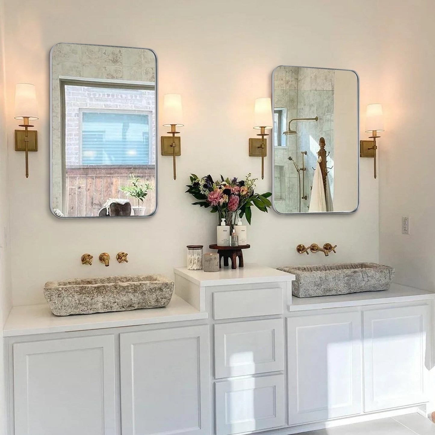 Specchio da parete, specchio da toeletta, specchio da bagno con angolo arrotondato (1 pezzo)