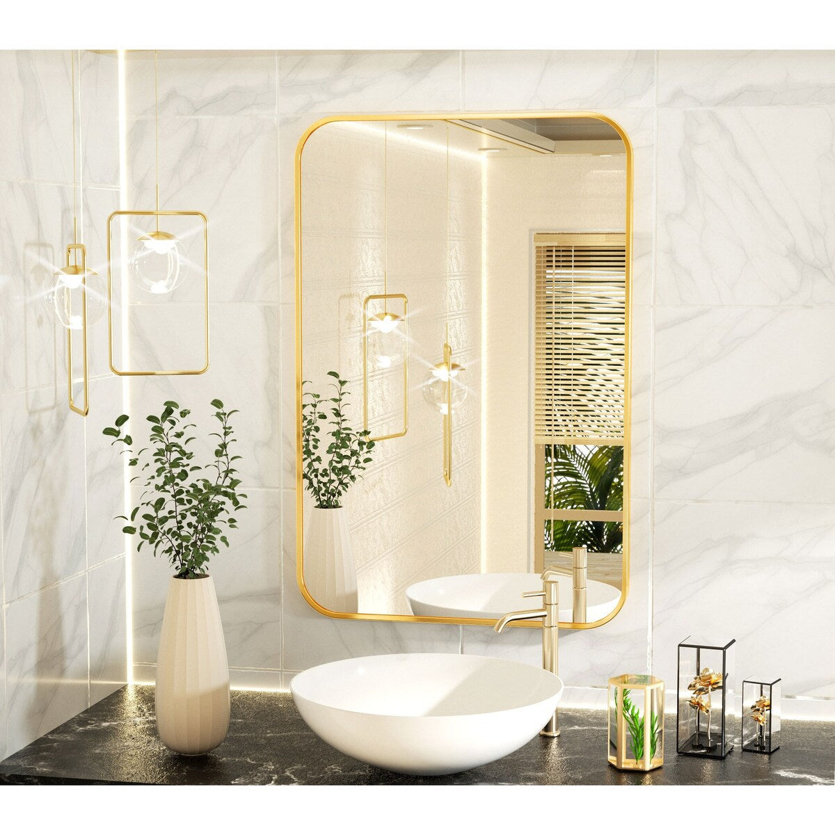 Specchio da bagno a parete con angolo arrotondato