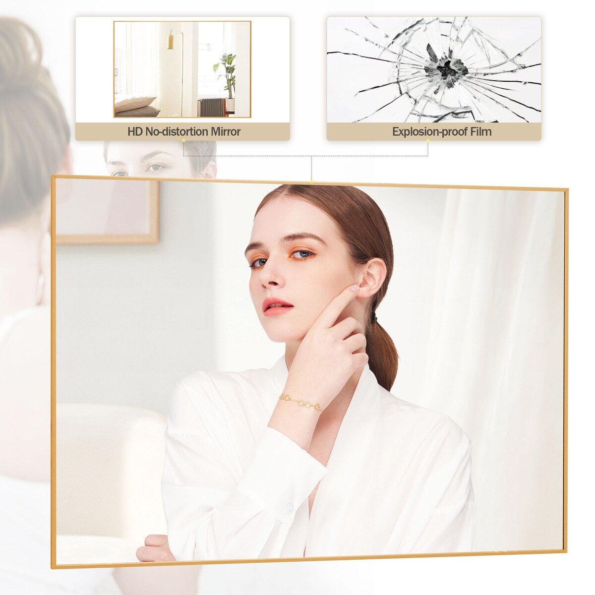 Specchio da parete per bagno rettangolare classico con cornice in metallo