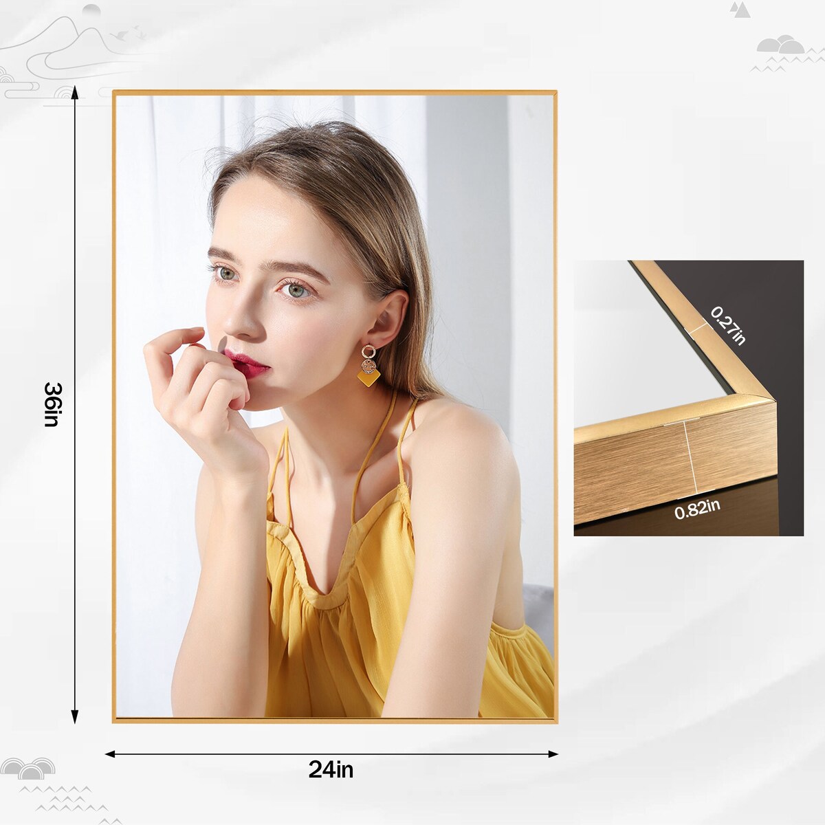 Specchio da parete per bagno rettangolare classico con cornice in metallo