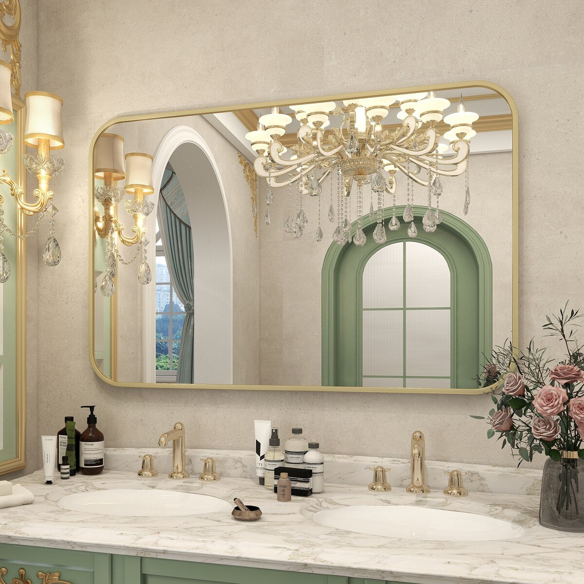 Specchio da bagno a parete con angolo arrotondato