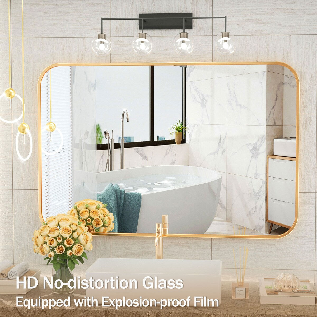 Specchio da bagno a parete con angolo arrotondato