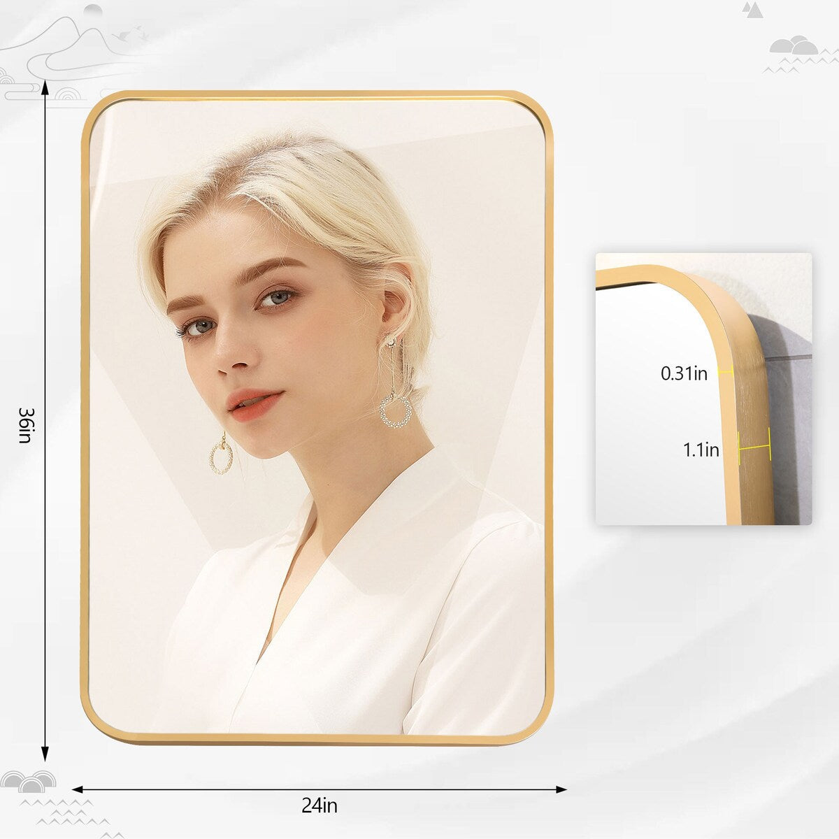 Specchio da bagno a parete con angolo arrotondato