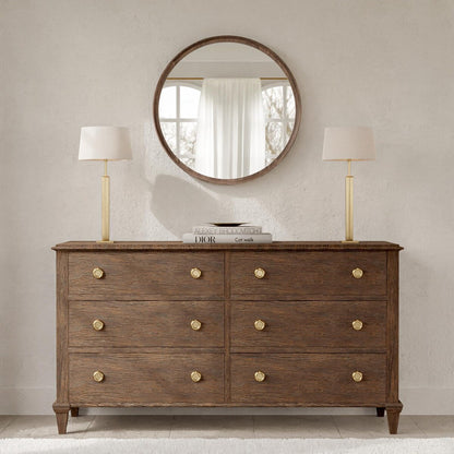 Specchio da parete rotondo classico in stile fattoria con cornice in legno