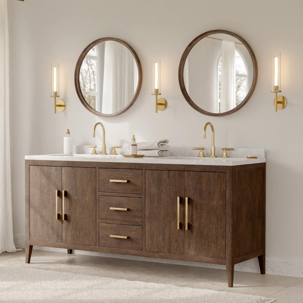 Specchio da parete rotondo classico in stile fattoria con cornice in legno