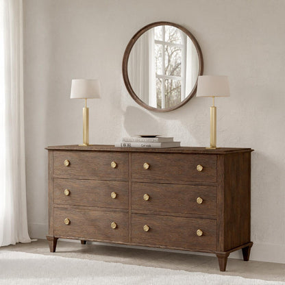 Specchio da parete rotondo classico in stile fattoria con cornice in legno