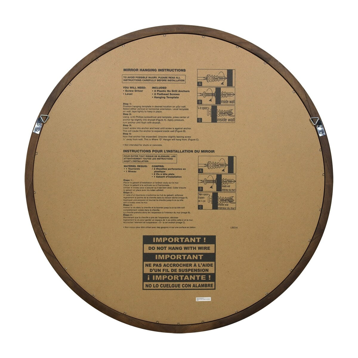 Specchio da parete rotondo classico in stile fattoria con cornice in legno