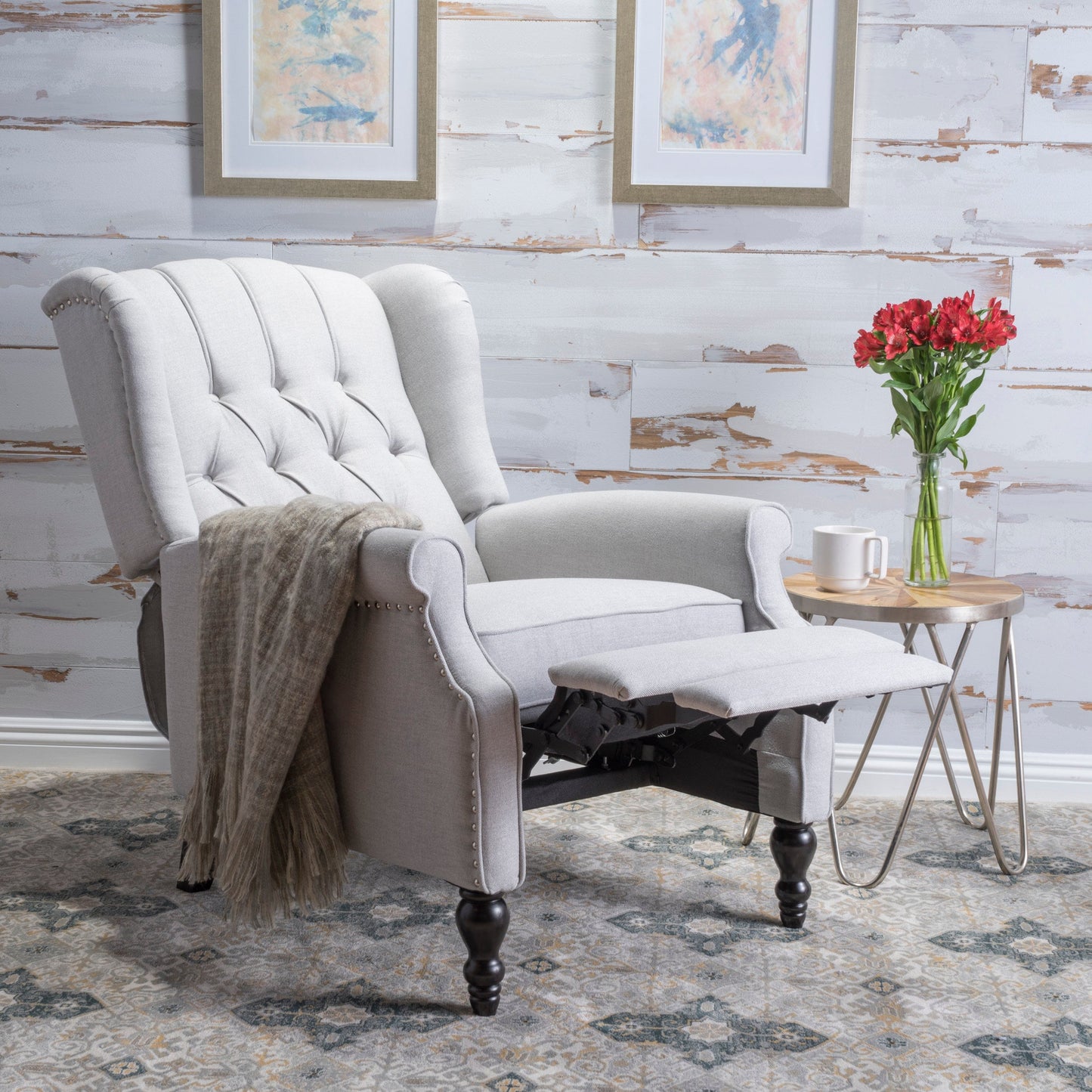 Poltrona reclinabile con schienale alto e rivestimento in tessuto Walter di Christopher Knight Home