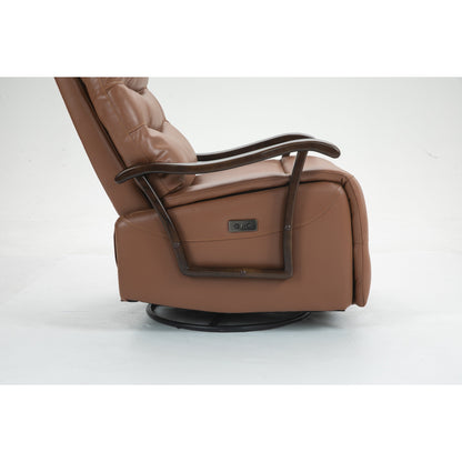 Poltrona reclinabile elettrica girevole resistente all'acqua con porta USB, braccioli in legno massello e funzione di oscillazione delicata