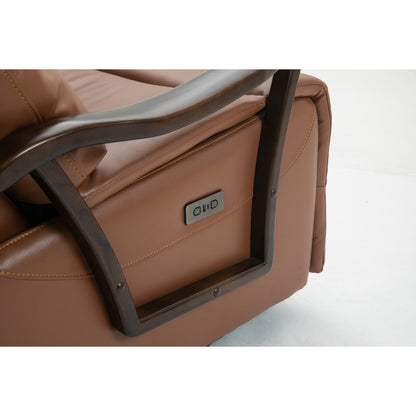 Poltrona reclinabile elettrica girevole resistente all'acqua con porta USB, braccioli in legno massello e funzione di oscillazione delicata