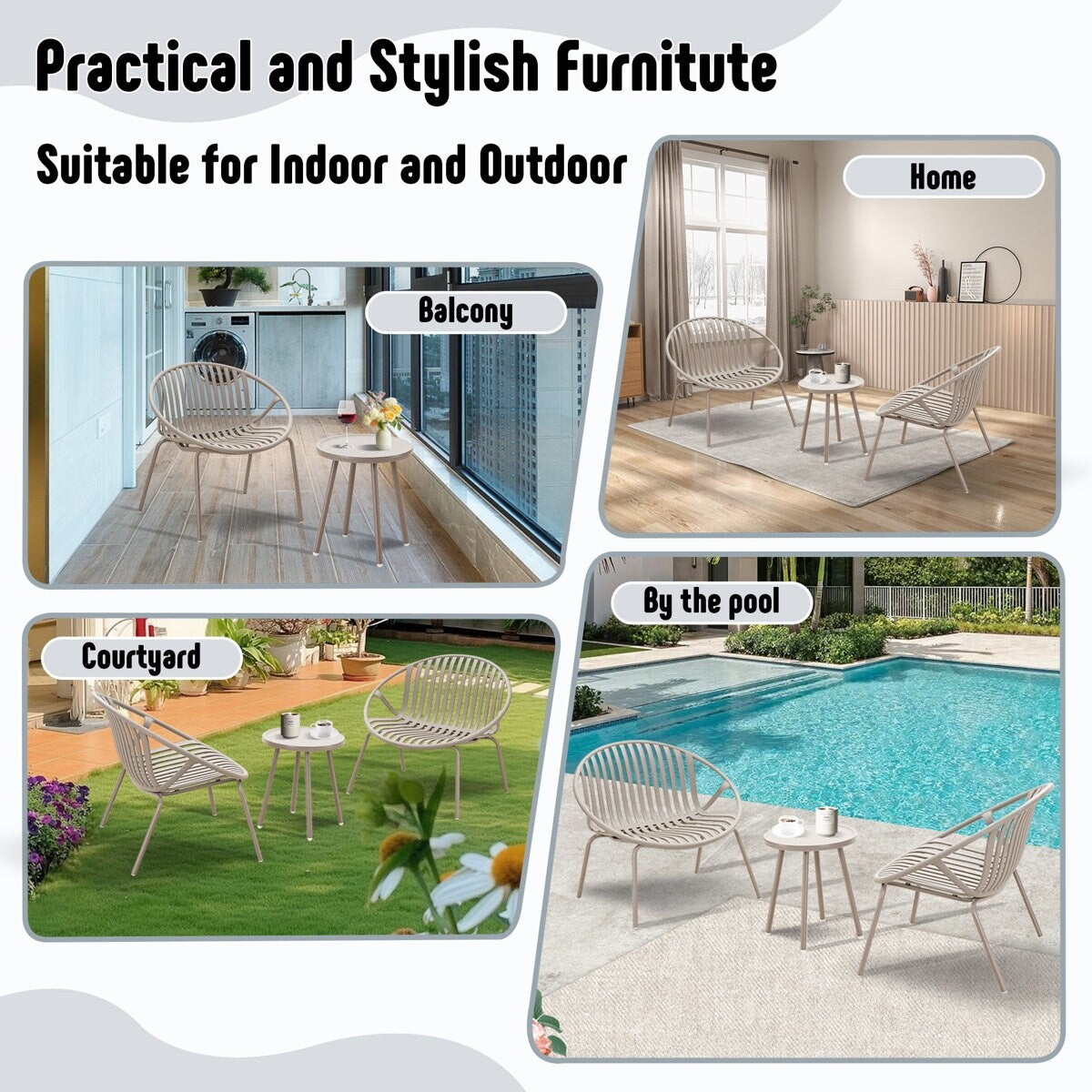 Set di mobili da giardino Werph da 3 pezzi, mobili da esterno con tavolo da bistrot e sedie da giardino, set da 2