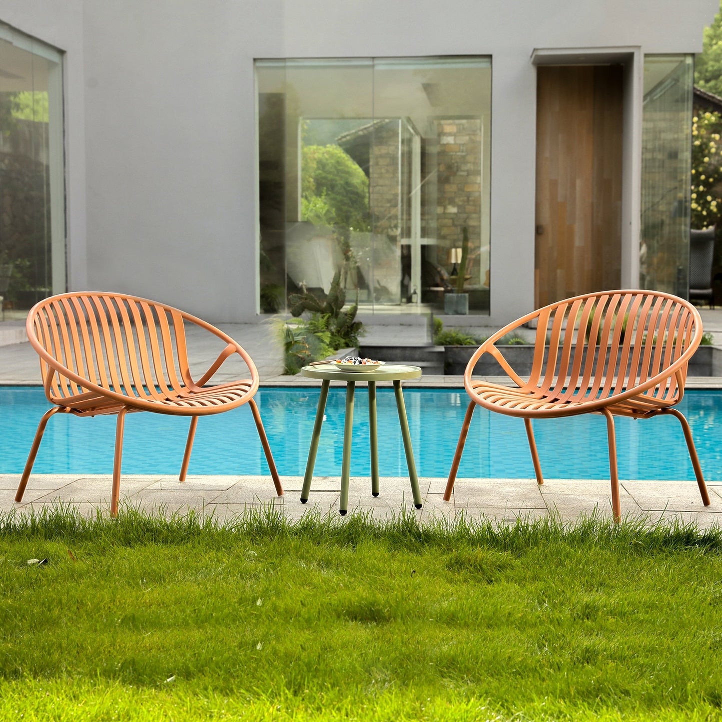 Set di mobili da giardino Werph da 3 pezzi, mobili da esterno con tavolo da bistrot e sedie da giardino, set da 2