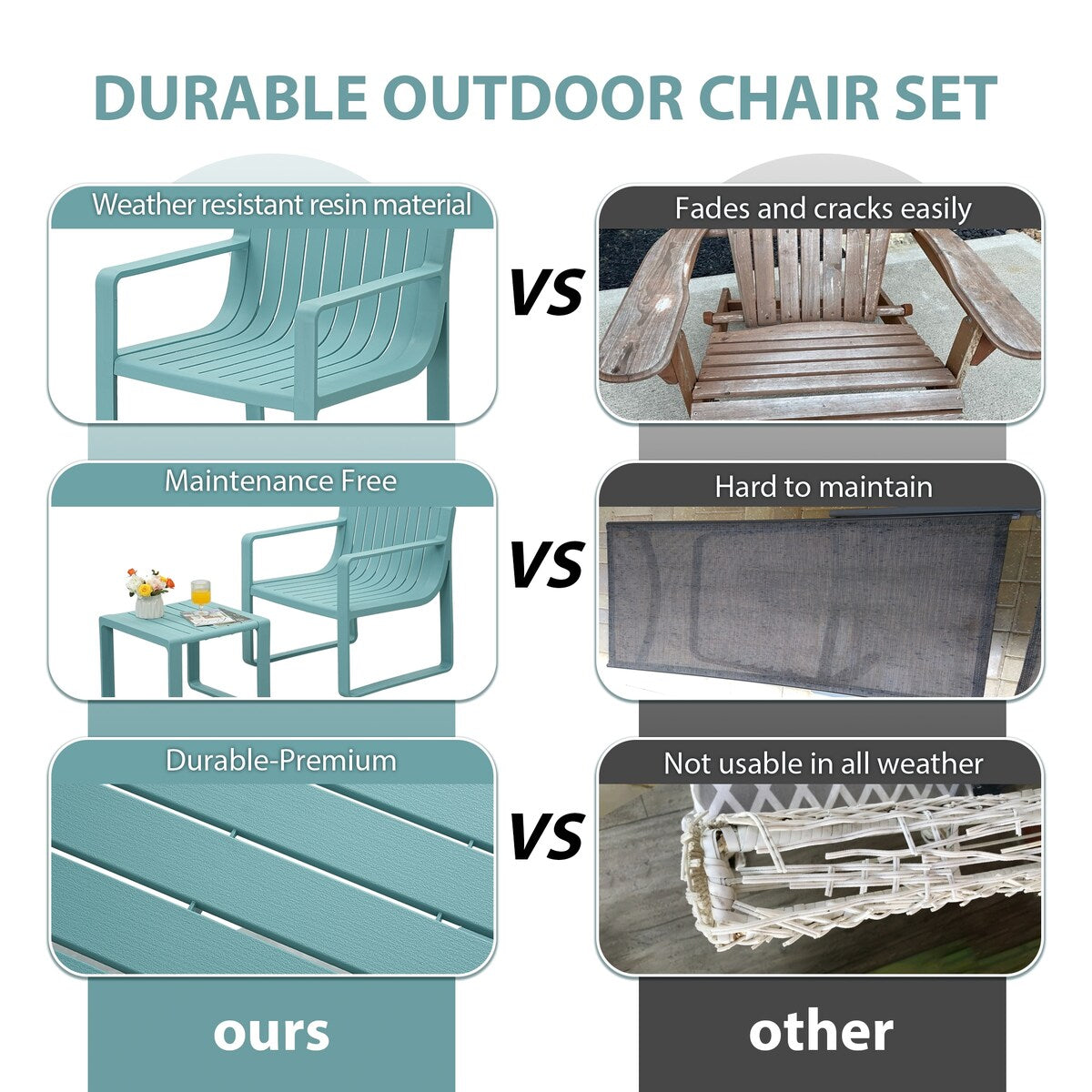 Set di mobili da giardino Werph per 4 persone, tavolo e sedie da giardino