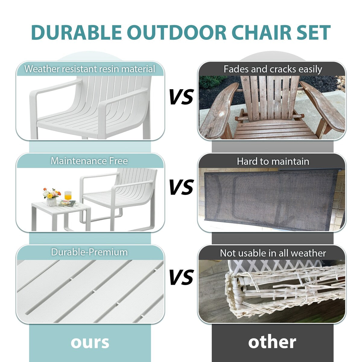 Set di mobili da giardino Werph per 4 persone, tavolo e sedie da giardino