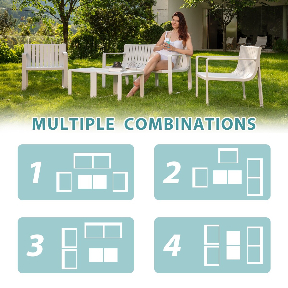 Set di mobili da giardino Werph per 4 persone, tavolo e sedie da giardino
