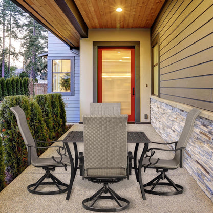 Set da pranzo girevole a dondolo Westin in alluminio e vimini da 5 pezzi