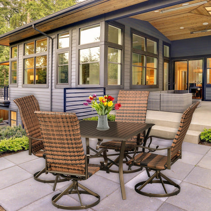 Set da pranzo girevole a dondolo Westin in alluminio e vimini da 5 pezzi