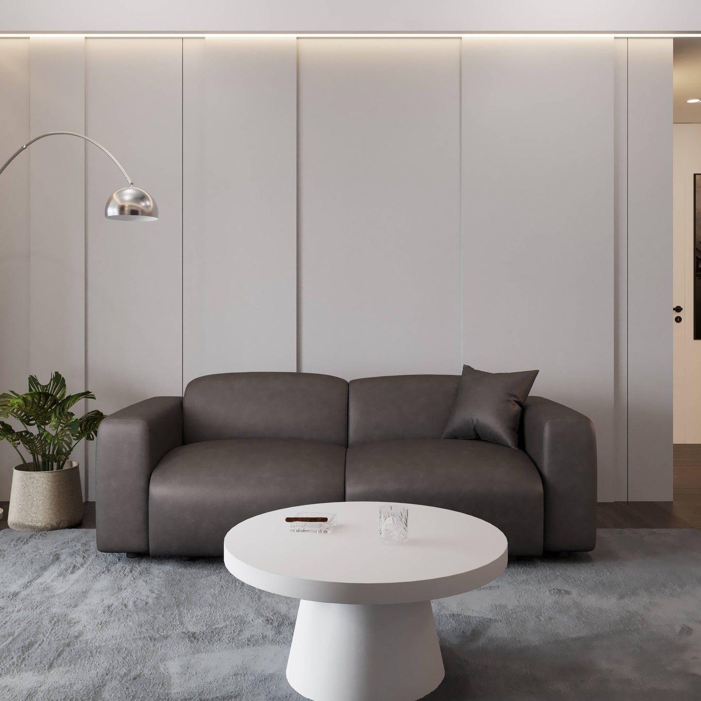 Set da conversazione imbottito Whisper con sedie modulari, braccioli agganciabili e pouf per soggiorno