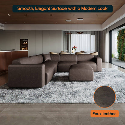 Set da conversazione imbottito Whisper con sedie modulari, braccioli agganciabili e pouf per soggiorno