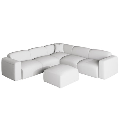 Set da conversazione imbottito Whisper con sedie modulari, braccioli agganciabili e pouf per soggiorno
