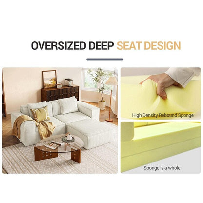 Divano letto modulare bianco da 118 pollici a 3 posti con poggiapiedi