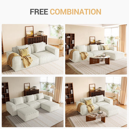 Divano letto modulare bianco da 118 pollici a 3 posti con poggiapiedi