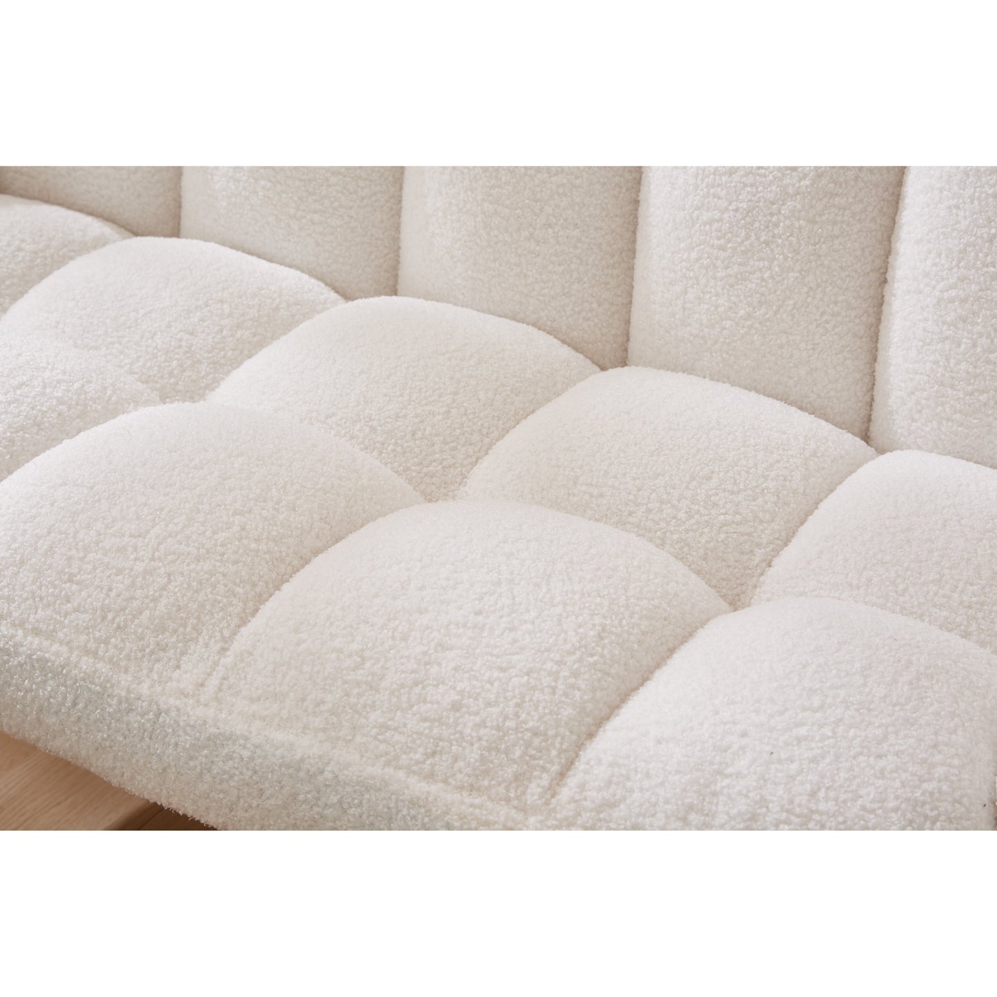 Divano a due posti Teddy bianco da 52 pollici con schienali trapuntati e struttura in legno massello per il soggiorno.