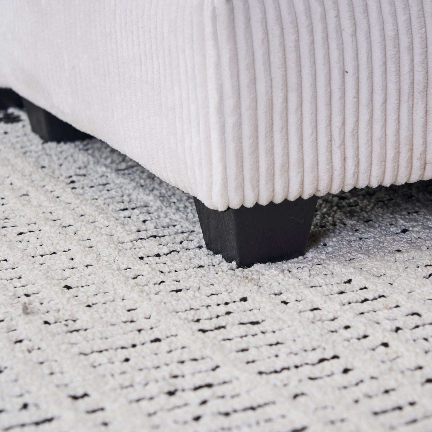 Divano letto singolo in velluto a coste bianco 59,3 con 2 cuscini e pouf per soggiorno