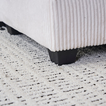 Divano letto singolo in velluto a coste bianco 59,3 con 2 cuscini e pouf per soggiorno