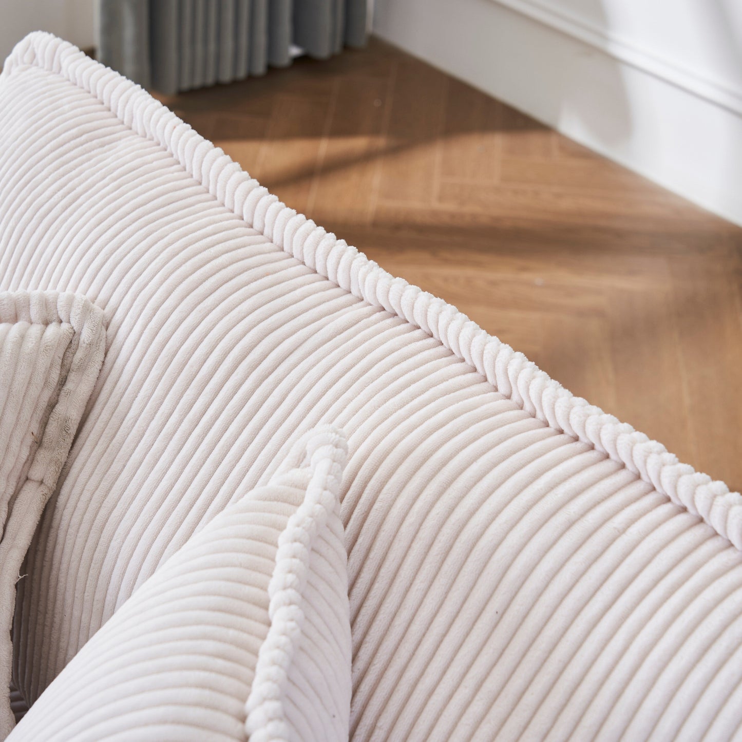 Divano letto singolo in velluto a coste bianco 59,3 con 2 cuscini e pouf per soggiorno