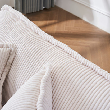 Divano letto singolo in velluto a coste bianco 59,3 con 2 cuscini e pouf per soggiorno