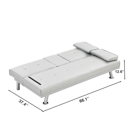 Divano letto a due posti in PVC bianco 66.1 con struttura in legno e gambe in acciaio inox per soggiorno