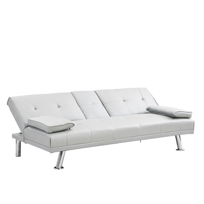 Divano letto a due posti in PVC bianco 66.1 con struttura in legno e gambe in acciaio inox per soggiorno