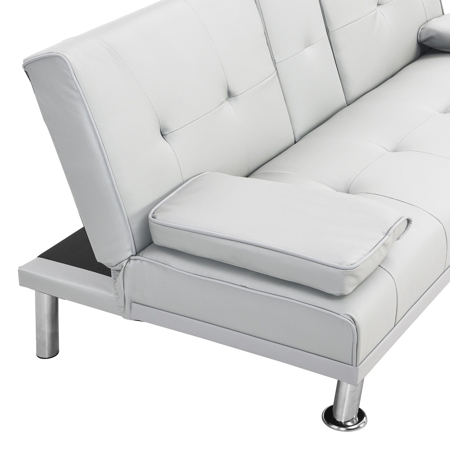 Divano letto a due posti in PVC bianco 66.1 con struttura in legno e gambe in acciaio inox per soggiorno