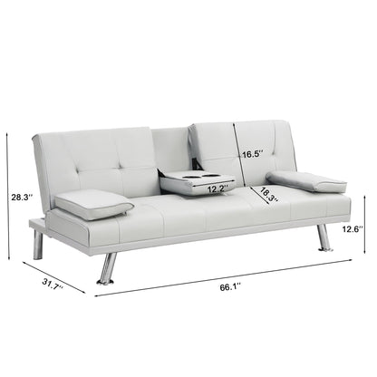 Divano letto a due posti in PVC bianco 66.1 con struttura in legno e gambe in acciaio inox per soggiorno