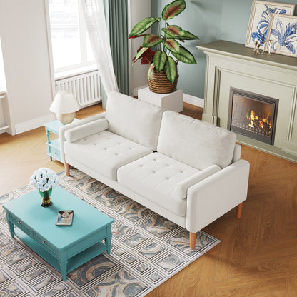 Divano imbottito bianco 67.7 a 3 posti con cuscini in schiuma ad alta densità, struttura in legno massello e montaggio senza attrezzi