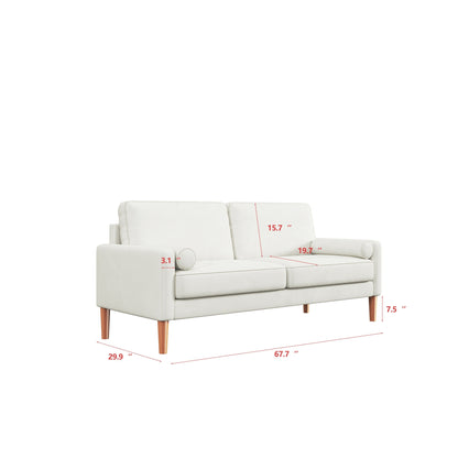 Divano imbottito bianco 67.7 a 3 posti con montaggio senza attrezzi, schiuma ad alta densità e struttura in legno massello