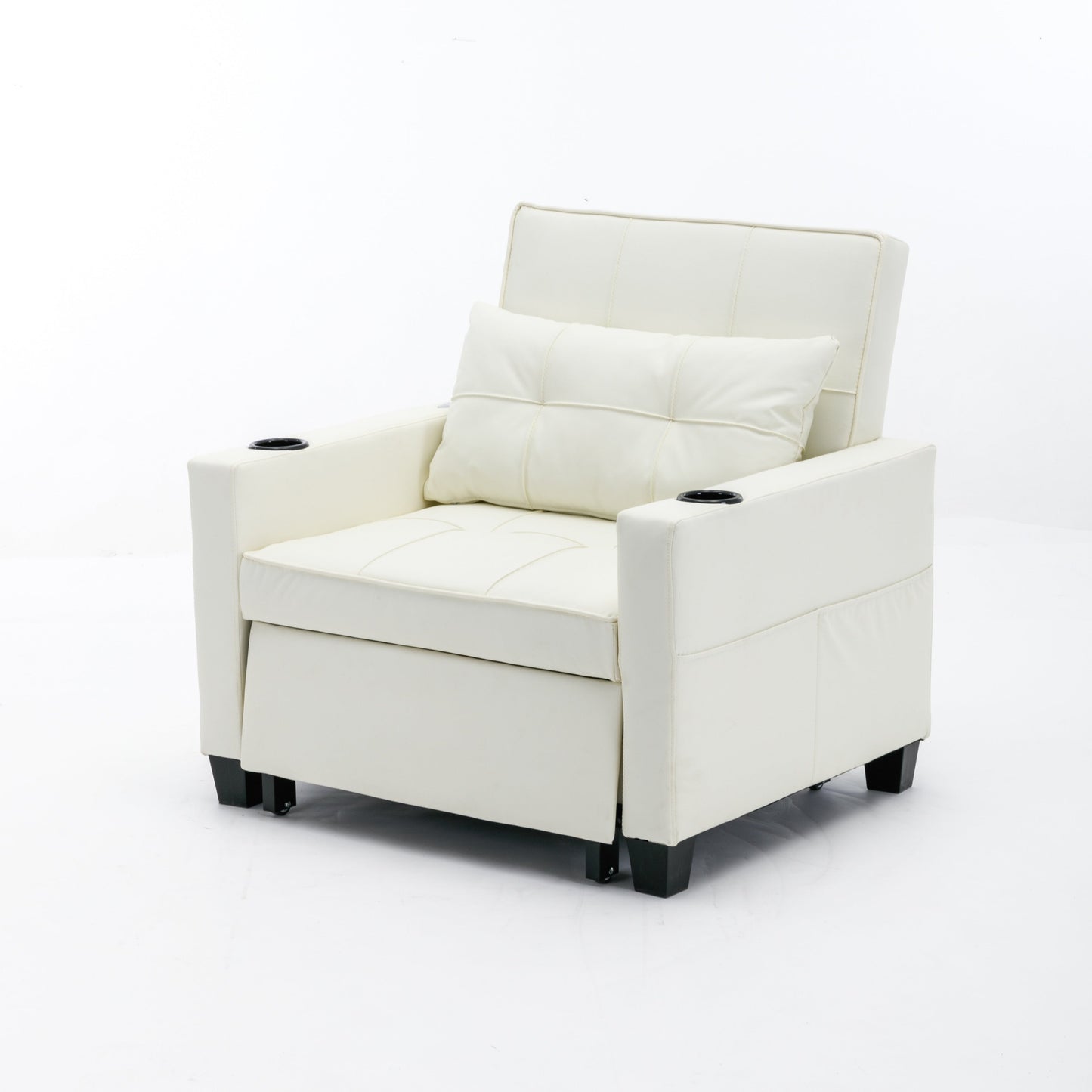 Divano letto singolo convertibile 3 in 1 in similpelle bianca 68.12 con porte USB e resistente all'usura per il soggiorno