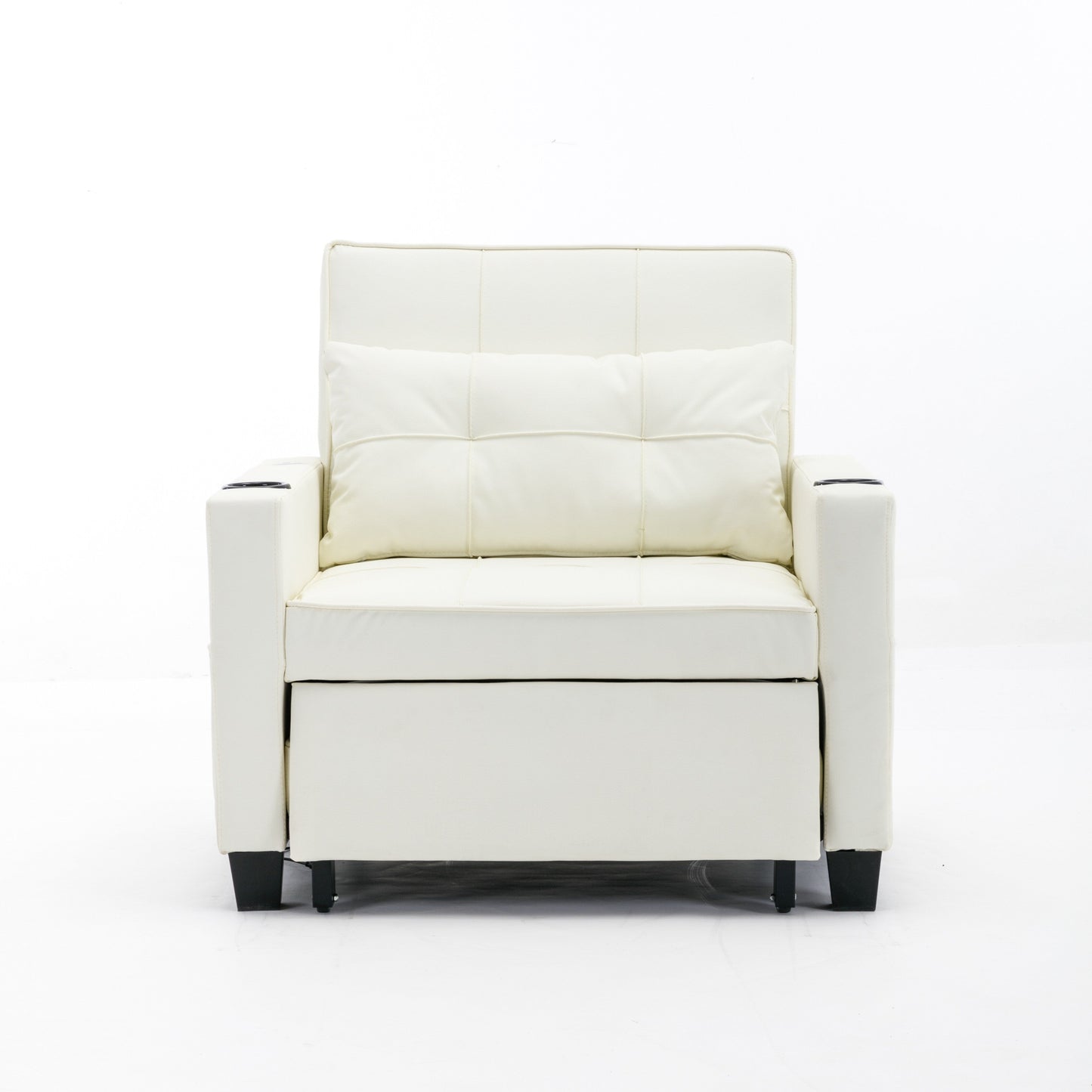 Divano letto singolo convertibile 3 in 1 in similpelle bianca 68.12 con porte USB e resistente all'usura per il soggiorno