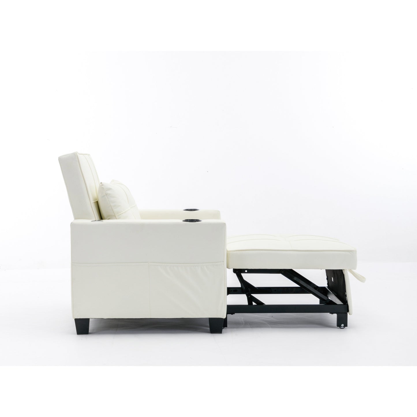 Divano letto singolo convertibile 3 in 1 in similpelle bianca 68.12 con porte USB e resistente all'usura per il soggiorno