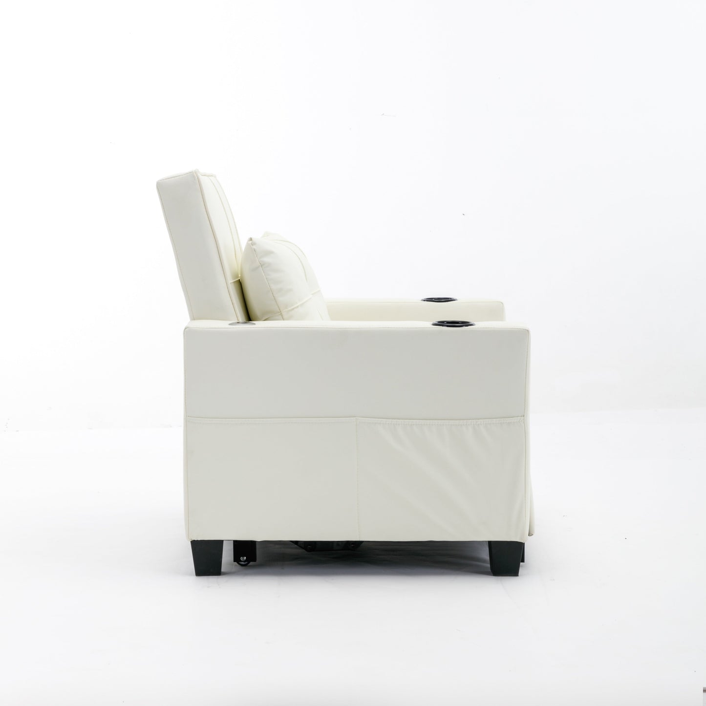 Divano letto singolo convertibile 3 in 1 in similpelle bianca 68.12 con porte USB e resistente all'usura per il soggiorno