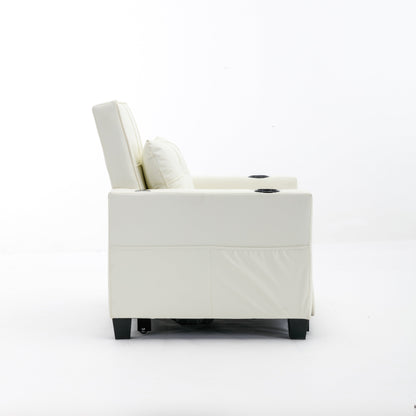 Divano letto singolo convertibile 3 in 1 in similpelle bianca 68.12 con porte USB e resistente all'usura per il soggiorno