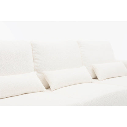 Divano moderno in tessuto bianco 88.4 a 3 posti con 3 cuscini, cuscini dello schienale rimovibili, struttura in legno massello e acciaio