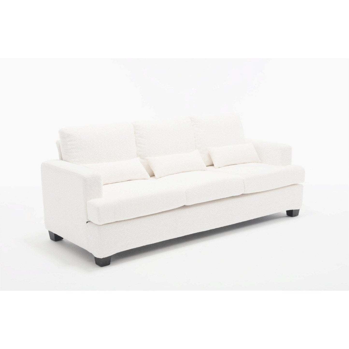 Divano moderno a 3 posti in tessuto bianco da 88,4'' con cuscini dello schienale rimovibili e struttura in legno massello